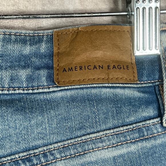 American Eagle Super Hi-Rise Flare Jeans Womens 4 Blue Denim Distressed Stretch - Picture 6 of 16